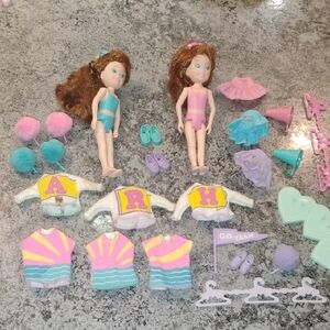 Kids Dolls with Accessories - Brown Hair, Pink and Blue Outfits